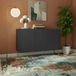 Madia 144x83h cm 3 ante moderna grafite frassinato marmo nero Visby