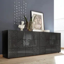 Madia 241x84h cm 4 ante moderna grigio scuro con serigrafia Paradise