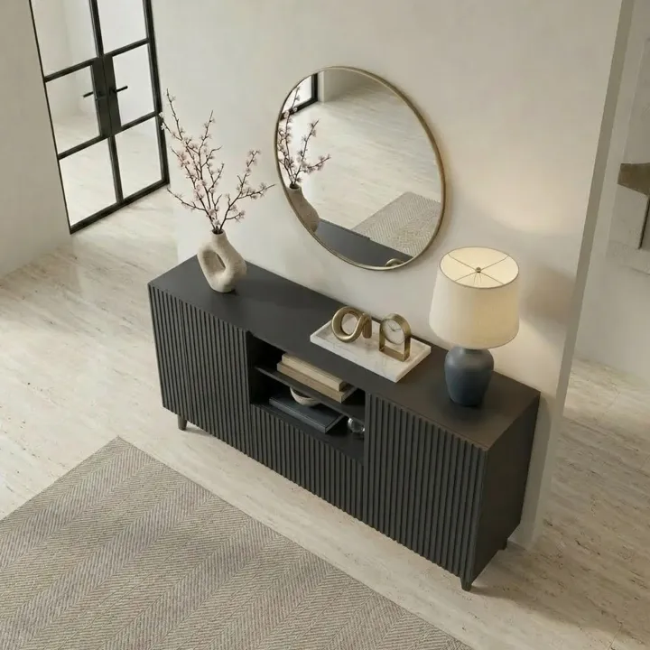 Madia 151x83h cm 3 ante moderna industrial cannettato antracite Essence