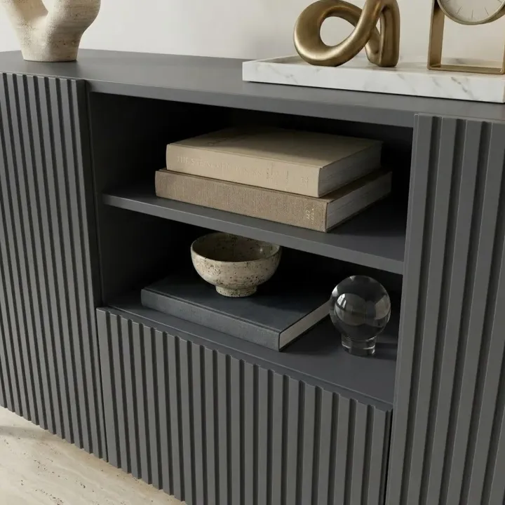 Madia 151x83h cm 3 ante moderna industrial cannettato antracite Essence