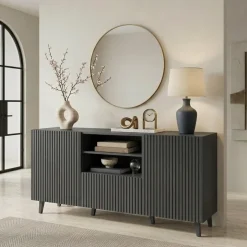 Madia 151x83h cm 3 ante moderna industrial cannettato antracite Essence