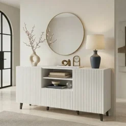 Madia 151x83h cm 3 ante moderna industrial cannettato bianco Essence