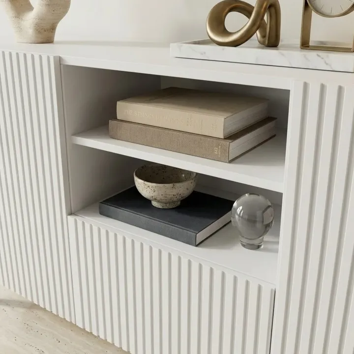 Madia 151x83h cm 3 ante moderna industrial cannettato bianco Essence