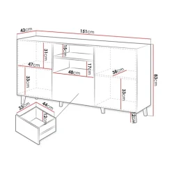 Madia 151x83h cm 3 ante moderna industrial cannettato bianco Essence