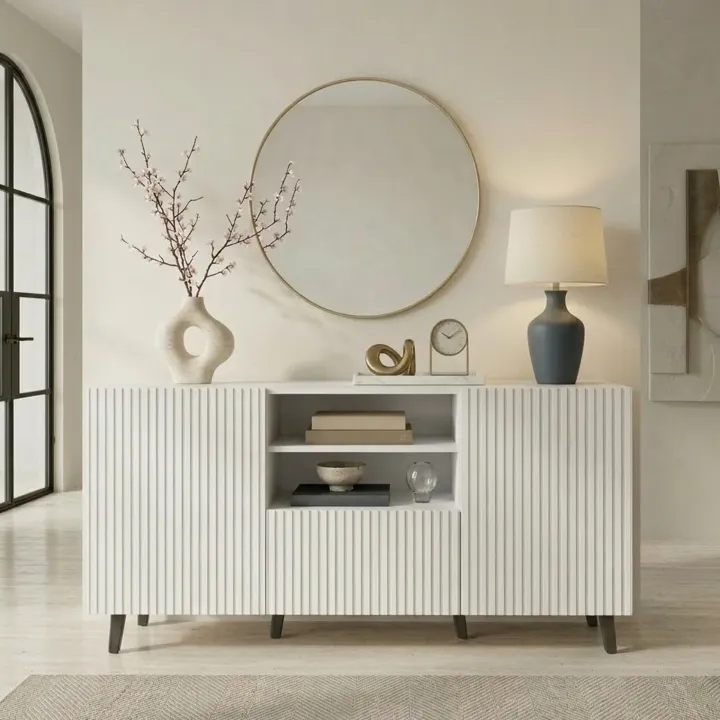Madia 151x83h cm 3 ante moderna industrial cannettato bianco Essence