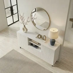 Madia 151x83h cm 3 ante moderna industrial cannettato bianco Essence