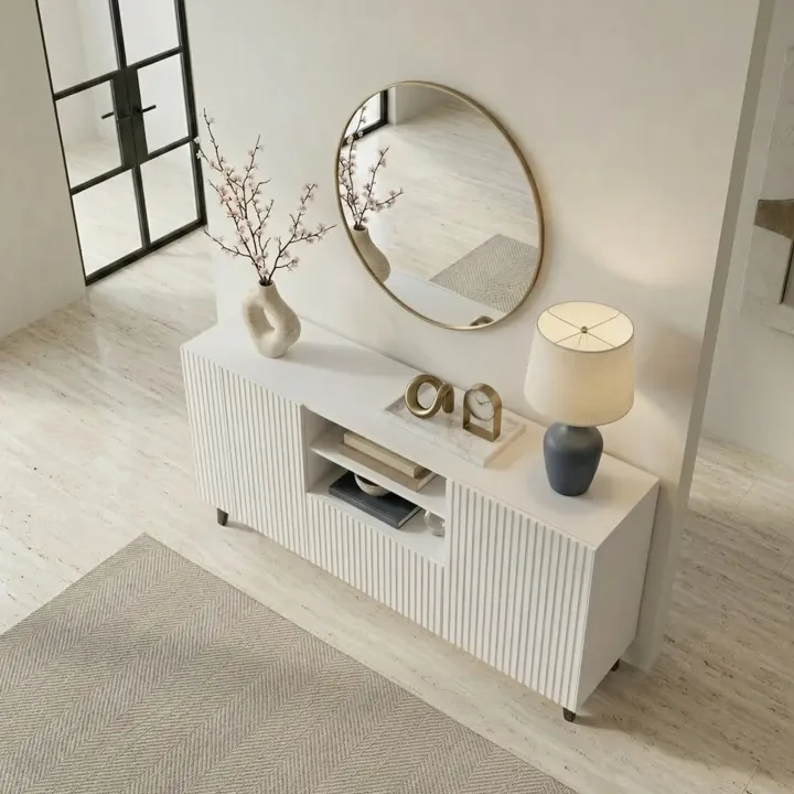 Madia 151x83h cm 3 ante moderna industrial cannettato bianco Essence