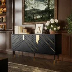 Madia 154x72h cm 3 ante moderna nero oro Golden
