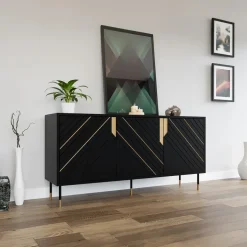 Madia 154x72h cm 3 ante moderna nero oro Golden
