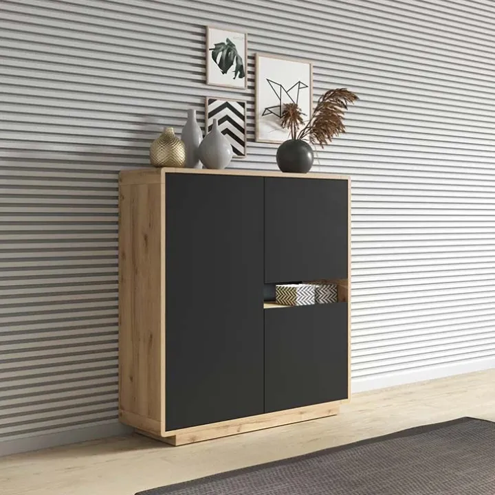Madia 121x126h cm 3 ante moderna nero opaco rovere Esmond