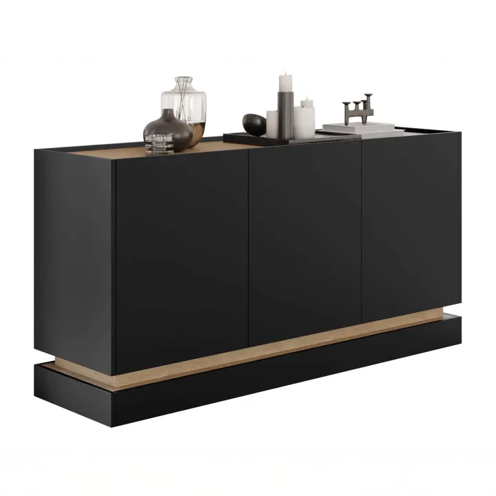 Madia 160x75h cm 3 ante moderna nero rovere Rhea