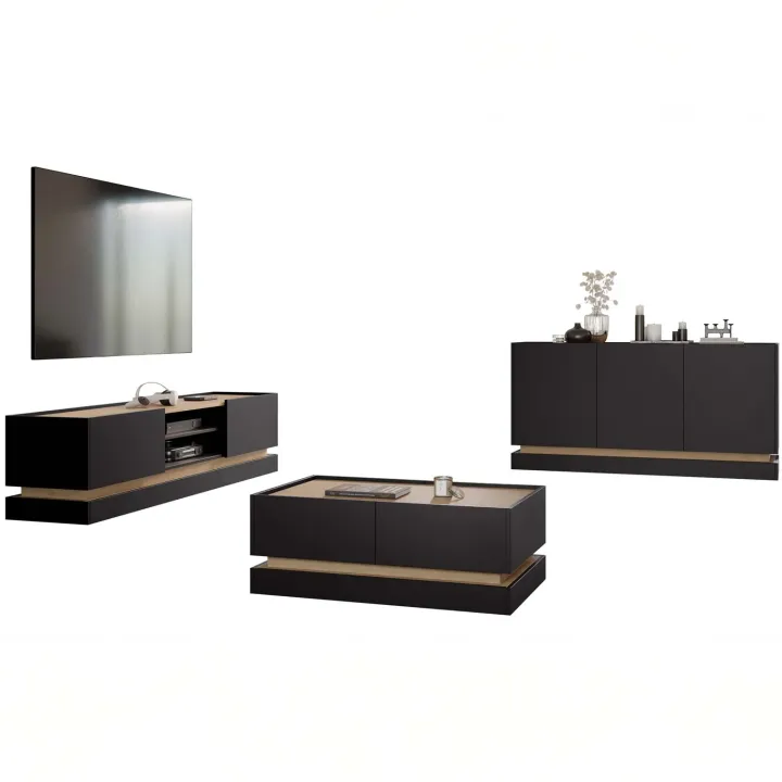 Madia 160x75h cm 3 ante moderna nero rovere Rhea
