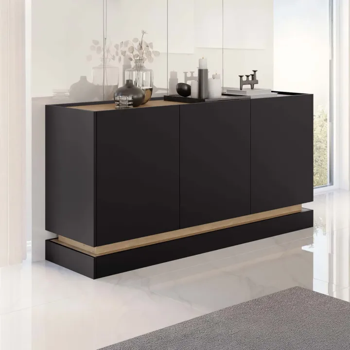Madia 160x75h cm 3 ante moderna nero rovere Rhea
