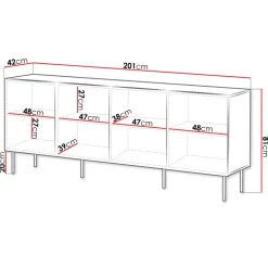 Madia 201x81h cm 4 ante moderna noce cannettato Gabiot