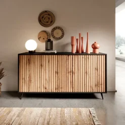 Madia 154x78h cm 3 ante moderna rovere cannettato nero Celestia