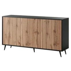 Madia 154x78h cm 3 ante moderna rovere cannettato nero Celestia