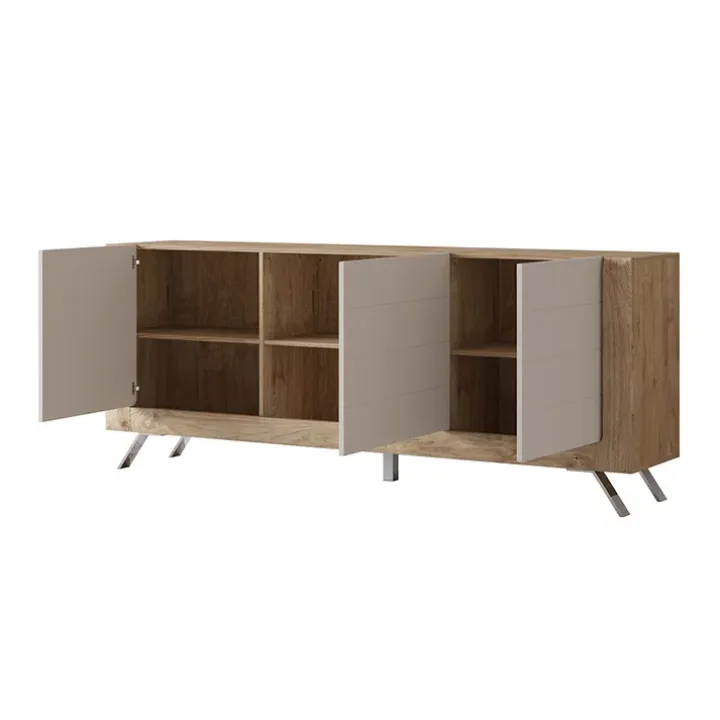 Madia 200x81h cm 3 ante moderna rovere tortora lucido Jumbo