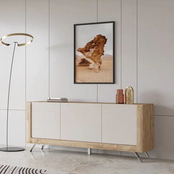 Madia 200x81h cm 3 ante moderna rovere tortora lucido Jumbo