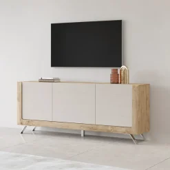 Madia 200x81h cm 3 ante moderna rovere tortora lucido Jumbo