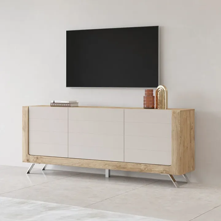 Madia 200x81h cm 3 ante moderna rovere tortora lucido Jumbo