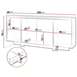 Madia 200x90h cm 4 ante moderna rovere Girone