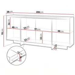 Madia 200x90h cm 4 ante moderna rovere scuro Girone