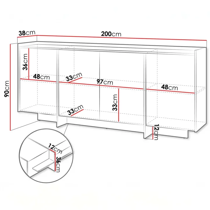 Madia 200x90h cm 4 ante moderna rovere scuro Girone