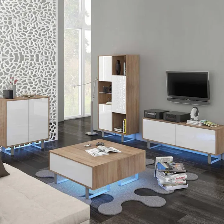 Madia 80x90h cm 2 ante moderna rovere bianco lucido Kelli Gihome®