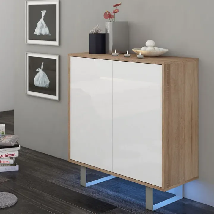 Madia 80x90h cm 2 ante moderna rovere bianco lucido Kelli Gihome®