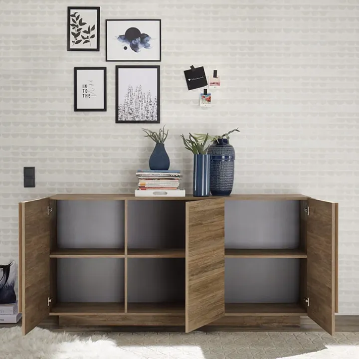 Madia 182x90h cm 3 ante moderna rovere scuro Alvarez