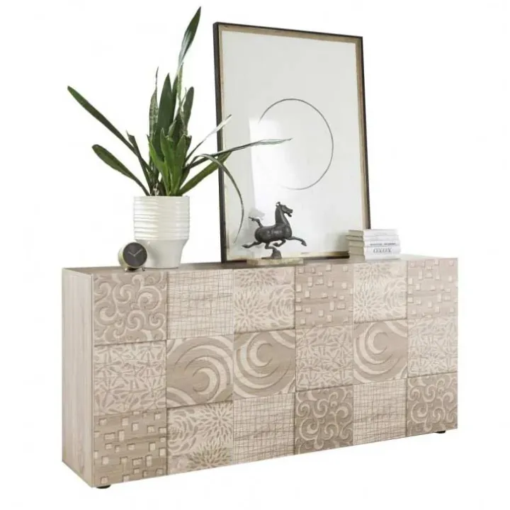 Madia 181x84h cm 3 ante moderna rovere samoa con serigrafia Paradise
