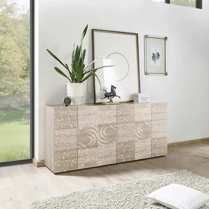 Madia 181x84h cm 3 ante moderna rovere samoa con serigrafia Paradise