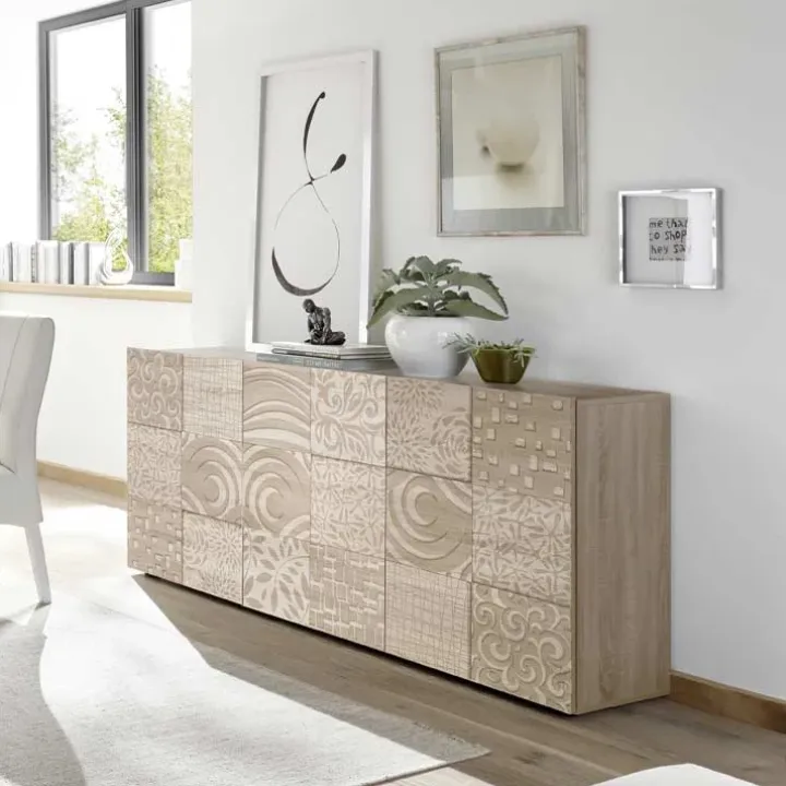 Madia 181x84h cm 3 ante moderna rovere samoa con serigrafia Paradise