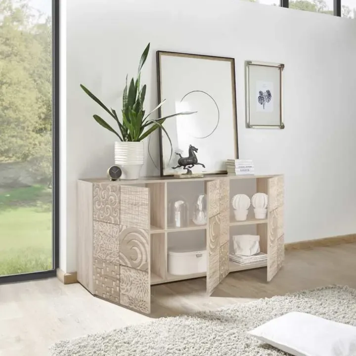 Madia 181x84h cm 3 ante moderna rovere samoa con serigrafia Paradise