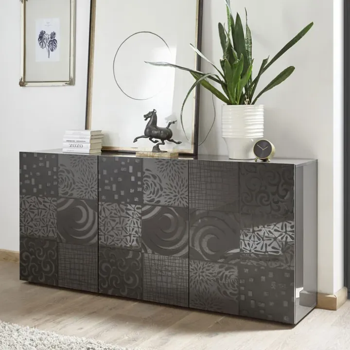 Madia 181x84h cm 3 ante moderna soggiorno grigio Paradise