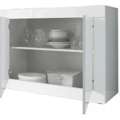 Madia 207x86h cm 4 ante moderna soggiorno bianco lucido Eternity
