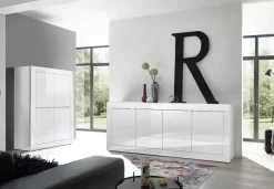 Madia 207x86h cm 4 ante moderna soggiorno bianco lucido Eternity