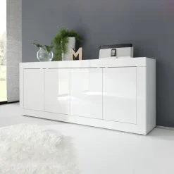 Madia 207x86h cm 4 ante moderna soggiorno bianco lucido Eternity