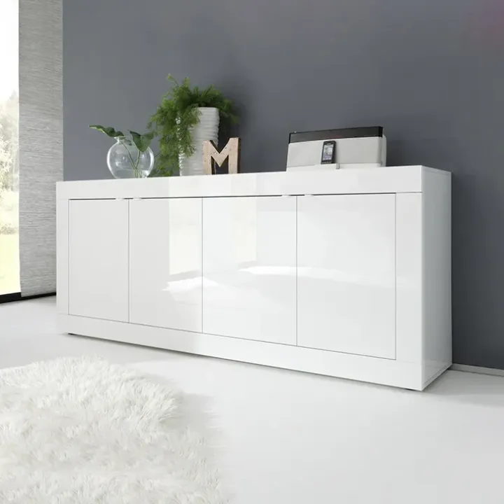 Madia 207x86h cm 4 ante moderna soggiorno bianco lucido Eternity