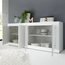 Madia 207x86h cm 4 ante moderna soggiorno bianco lucido Eternity