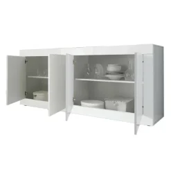 Madia 207x86h cm 4 ante moderna soggiorno bianco lucido Eternity