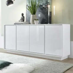 Madia 180x79h cm 4 ante moderna soggiorno bianco lucido Spirit