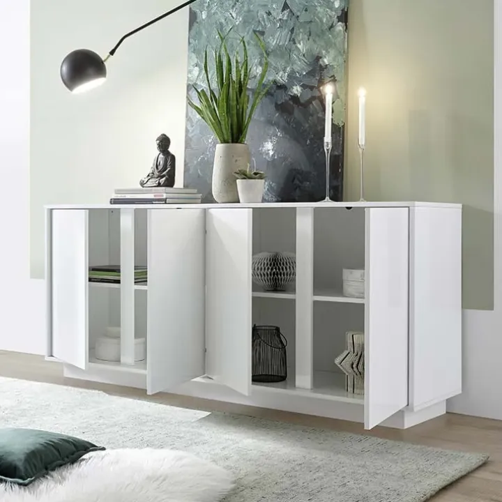 Madia 180x79h cm 4 ante moderna soggiorno bianco lucido Spirit