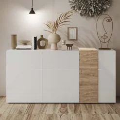 Madia 181x86h cm 3 ante moderna soggiorno bianco lucido rovere Universal