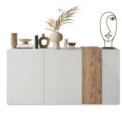 Madia 181x86h cm 3 ante moderna soggiorno bianco lucido rovere Universal