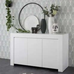 Madia 138x81h cm 3 ante moderna soggiorno bianco opaco Halston