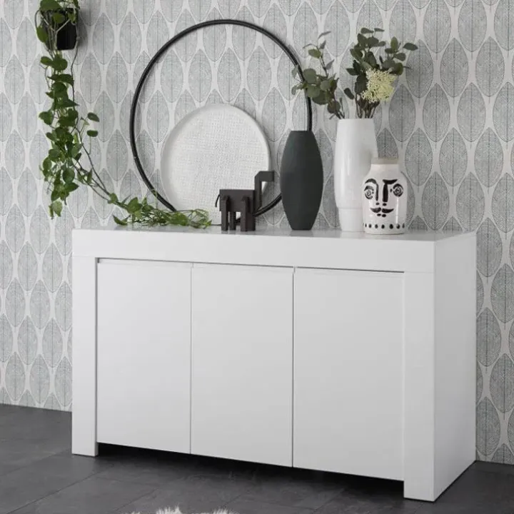 Madia 138x81h cm 3 ante moderna soggiorno bianco opaco Halston