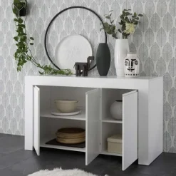 Madia 138x81h cm 3 ante moderna soggiorno bianco opaco Halston