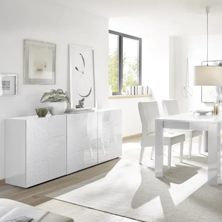 Madia 181x84h cm 3 ante moderna soggiorno bianco laccato lucido Paradise