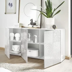 Madia 181x84h cm 3 ante moderna soggiorno bianco laccato lucido Paradise